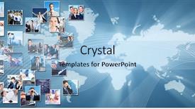  Presentation with business communication - Beautiful PPT theme featuring world map banner - business collage background media backdrop and a light blue colored foreground