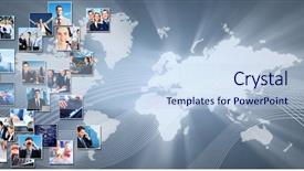  Presentation with business communication - Colorful presentation design enhanced with business collage background media backdrop and a sky blue colored foreground