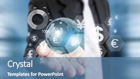  Presentation with financial situation to refugees - Beautiful presentation theme featuring global marketing - businessman with financial symbols coming backdrop and a teal colored foreground