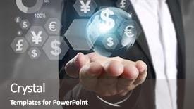  Presentation with financial - Presentation design consisting of global marketing - businessman with financial symbols coming background and a dark gray colored foreground