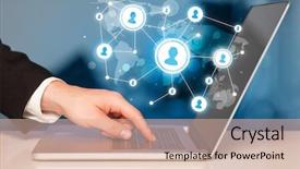  Presentation with global laptop - Cool new presentation theme with global marketing - close up of hand backdrop and a lemonade colored foreground