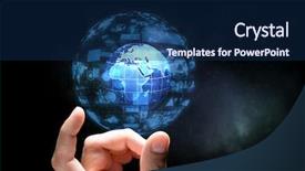  Presentation with media - Beautiful PPT theme featuring global marketing - creating innovative technologies mixed media backdrop and a navy blue colored foreground