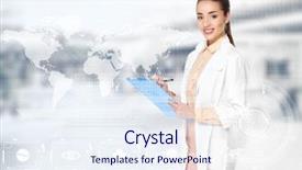  Presentation with pharmacist - Colorful slide deck enhanced with global marketing - female pharmacist with clipboard backdrop and a sky blue colored foreground