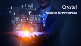  Presentation with global - Audience pleasing theme consisting of global marketing - high technologies for your success backdrop and a navy blue colored foreground