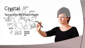  Presentation with marketing - Presentation enhanced with global marketing - young woman drawing globe background and a white colored foreground