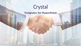  Presentation with handshake - Beautiful PPT theme featuring global negotiation - concept of cooperation with handshake backdrop and a sky blue colored foreground