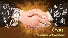  Presentation with handshake - Cool new presentation with global negotiation - handshake with glowing background backdrop and a  colored foreground