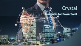  Presentation with business networking - Presentation design consisting of global networking as concept of modern technology and business background and a navy blue colored foreground