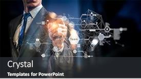  Presentation with business networking - Presentation design with global networking as concept of modern technology and business background and a dark gray colored foreground