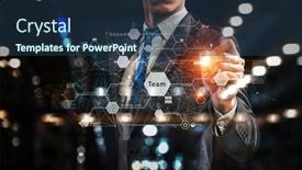  Presentation with business networking - Cool new PPT theme with global networking as concept of modern technology and business backdrop and a ocean colored foreground