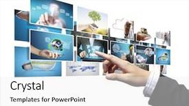  Presentation with touch screen accessible for disable students - Audience pleasing presentation theme consisting of global picture - businessman touch screen to choose backdrop and a white colored foreground