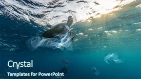  Presentation with plastic bag - PPT theme having captioning - underwater concept of global problem background and a ocean colored foreground