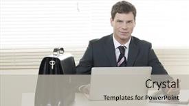  Presentation with young man holdng laptop on lap money - PPT theme enhanced with global real estate - businessman working on laptop background and a light gray colored foreground