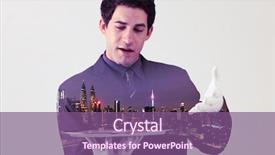  Presentation with kuala lumpur malaysia skyline - Slides with global real estate - double exposure of businessman holding background and a violet colored foreground