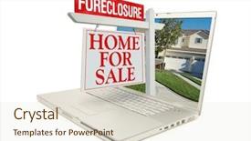  Presentation with foreclosure - Slides enhanced with global real estate - foreclosure home for sale sign background and a  colored foreground