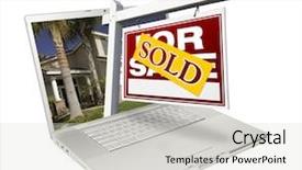  Presentation with global laptop - PPT theme featuring global real estate - sold home for sale sign background and a light gray colored foreground