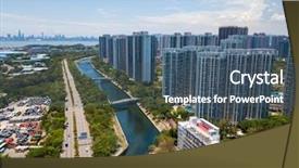  Presentation with hong kong - Cool new PPT theme with global real estate - top view of hong kong backdrop and a ocean colored foreground