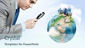  Presentation with microwave imaging image of modern - Amazing slide set having global research - image of businessman examining objects backdrop and a sky blue colored foreground