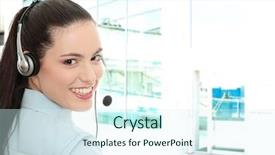  Presentation with call center reporting - Colorful theme enhanced with global sales - call center woman with headset backdrop and a  colored foreground