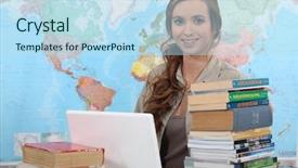  Presentation with classroom - Cool new presentation theme with global school - teacher stood at front backdrop and a sky blue colored foreground