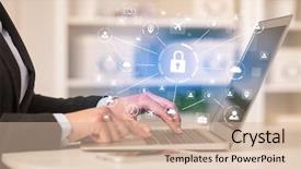  Presentation with chest - Slides having global security - business woman below chest working background and a soft green colored foreground