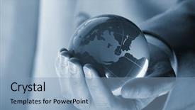  Presentation with security - Presentation design with global security - businessman holding mini globe background and a light blue colored foreground