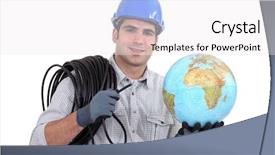  Presentation with electrician - Cool new PPT theme with global security - electrician holding globe backdrop and a white colored foreground