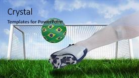  Presentation with football blue - Theme with global shoes - composite image of close up background and a light blue colored foreground