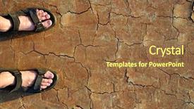  Presentation with cracked - PPT theme having global shoes - legs with sandals on dry background and a  colored foreground