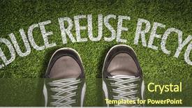 Presentation with reduce reuse - Presentation theme with global shoes - top view of sneakers background and a tawny brown colored foreground