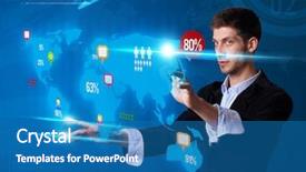  Presentation with touch screen technology - Beautiful theme featuring global social - man pressing modern touch screen backdrop and a teal colored foreground