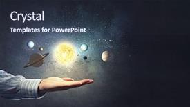  Presentation with global - Slide set enhanced with global spinning - close up of planet sun background and a tawny brown colored foreground