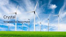  Presentation with wind turbines - PPT layouts consisting of global spinning - green meadow with wind turbines background and a light blue colored foreground