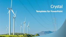  Presentation with high voltage - Presentation theme having global spinning - wind generator and high-voltage lines background and a  colored foreground