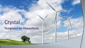  Presentation with offshore wind turbine - Slide set having global spinning - wind generators turbines on summer background and a lemonade colored foreground