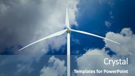  Presentation with turbine - Beautiful PPT theme featuring global spinning - wind turbine over clouds backdrop and a teal colored foreground