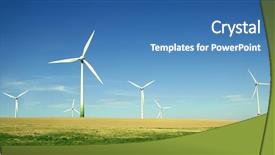  Presentation with wind energy - Beautiful PPT theme featuring global spinning - wind turbines energy backdrop and a teal colored foreground