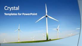  Presentation with alternative energy - Colorful presentation theme enhanced with global spinning - wind turbines farm alternative energy backdrop and a ocean colored foreground