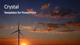  Presentation with sun breaking through clouds - PPT theme enhanced with global spinning - windmill with sunset and clouds background and a navy blue colored foreground