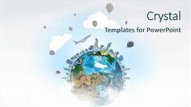  Presentation with organization - Colorful slide set enhanced with global spinning - world organization mechanisms backdrop and a sky blue colored foreground