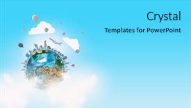  Presentation with organization - Colorful presentation design enhanced with global spinning - world organization mechanisms backdrop and a cyan colored foreground