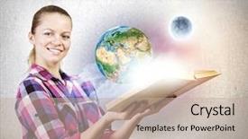  Presentation with nasa - Beautiful slide deck featuring global teacher - young woman in casual hiding backdrop and a mint green colored foreground