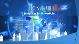  Presentation with blue global - Presentation design enhanced with world wide web - global technology background against blue background and a ocean colored foreground