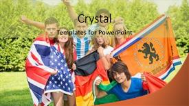  Presentation with sports fans - Slide set having global themes - group of international sports fans background and a yellow colored foreground