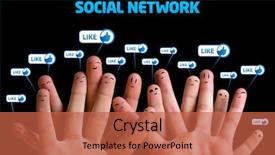  Presentation with community service happy volunteer group - PPT theme with global themes - happy group of finger smileys background and a red colored foreground