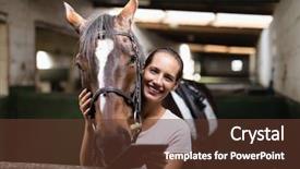  Presentation with female - Audience pleasing slide set consisting of global themes - portrait of smiling female jockey backdrop and a tawny brown colored foreground