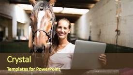  Presentation with female - Colorful presentation theme enhanced with global themes - portrait of smiling female jockey backdrop and a tawny brown colored foreground