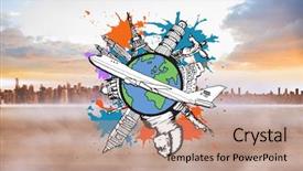  Presentation with global - Presentation design featuring global tourism concept on paint background and a  colored foreground