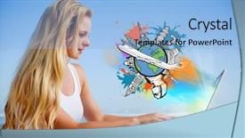  Presentation with global laptop - Beautiful presentation theme featuring basket with fresh brussels sprouts backdrop and a gray colored foreground