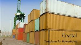  Presentation with colour blocking building blocks - Beautiful slide set featuring global trade - stacks of cargo blocks backdrop and a  colored foreground